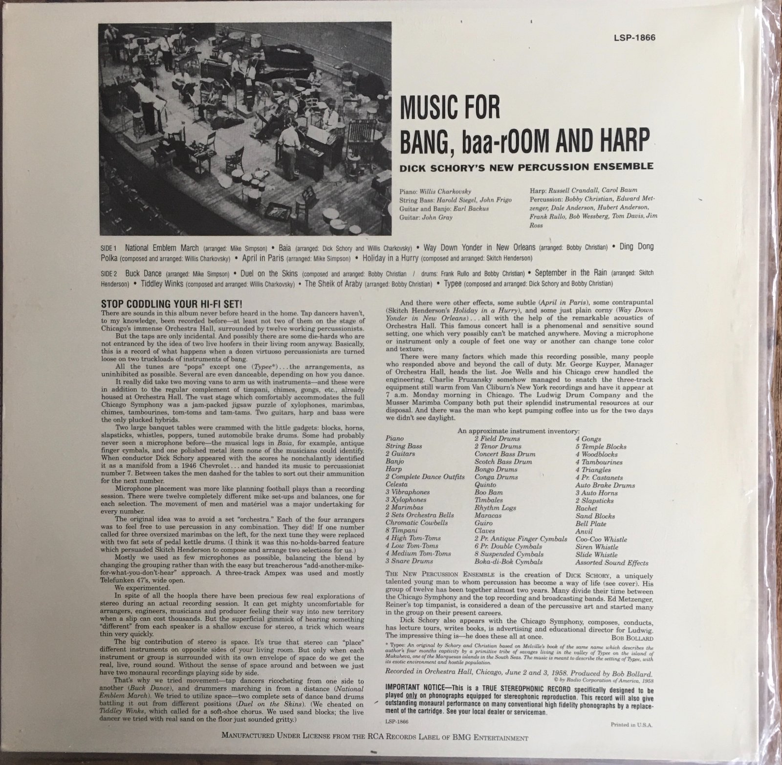 Bang Baaroom And Harp Dick Schory"s Percussion Ensemble