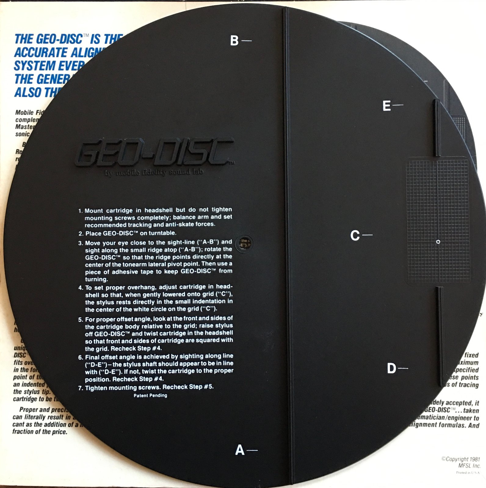 SOLD FS MoFi GeoDisc Cartridge Alignment Tool ﻿ HiFi and Cinema