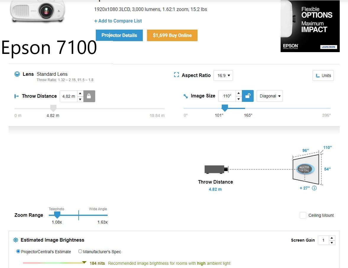 Optimum screen size based on my throw distance ﻿ Televisions