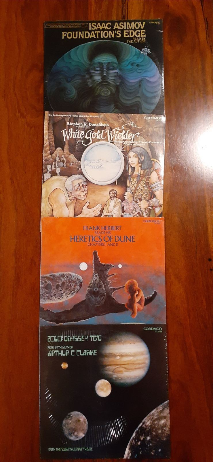 FS 4 Science fiction LP's. Isaac Asimov, Stephen R. Donaldson, Frank