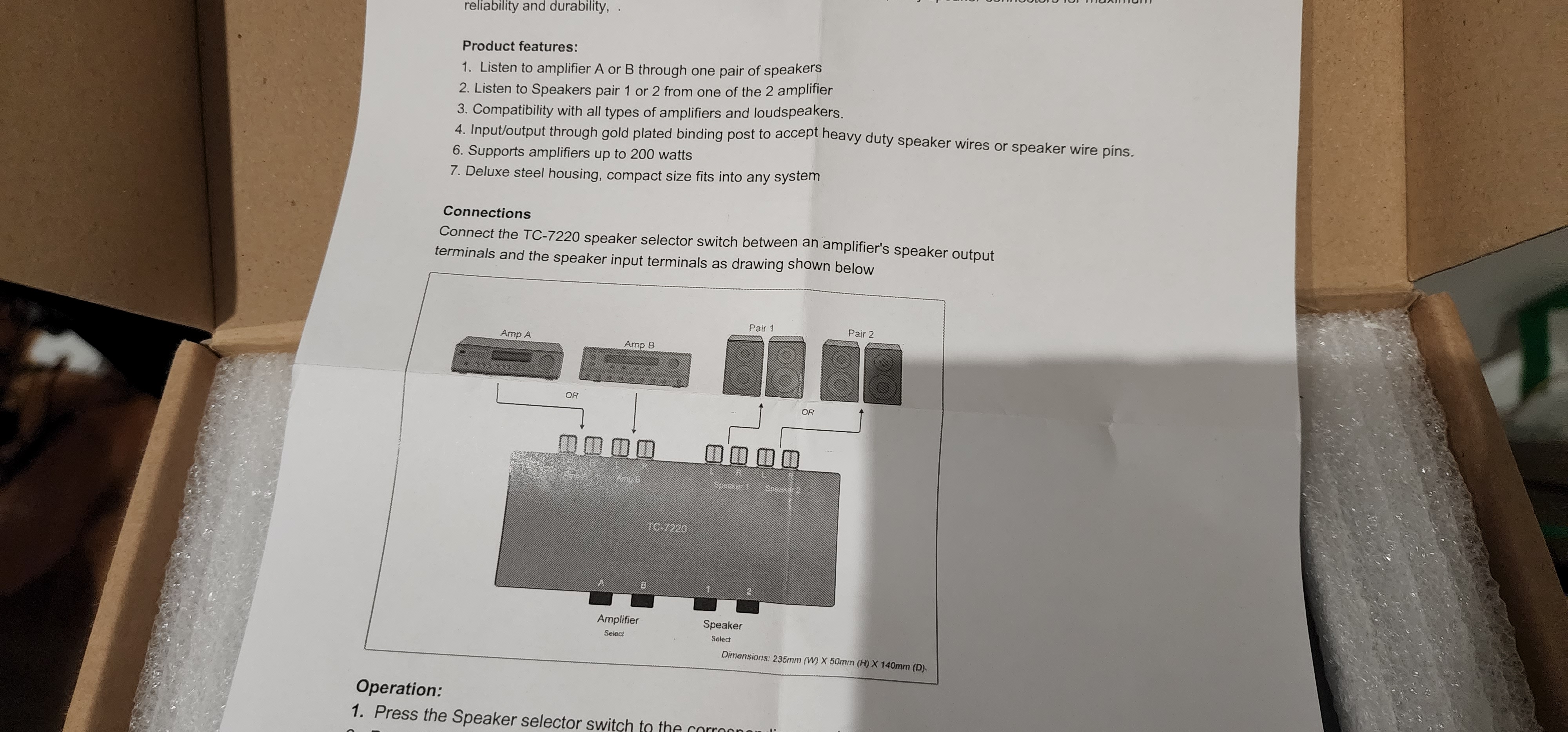 TC7220 2Way Amplifier Speaker Selector Switch Switcher ﻿ HiFi and