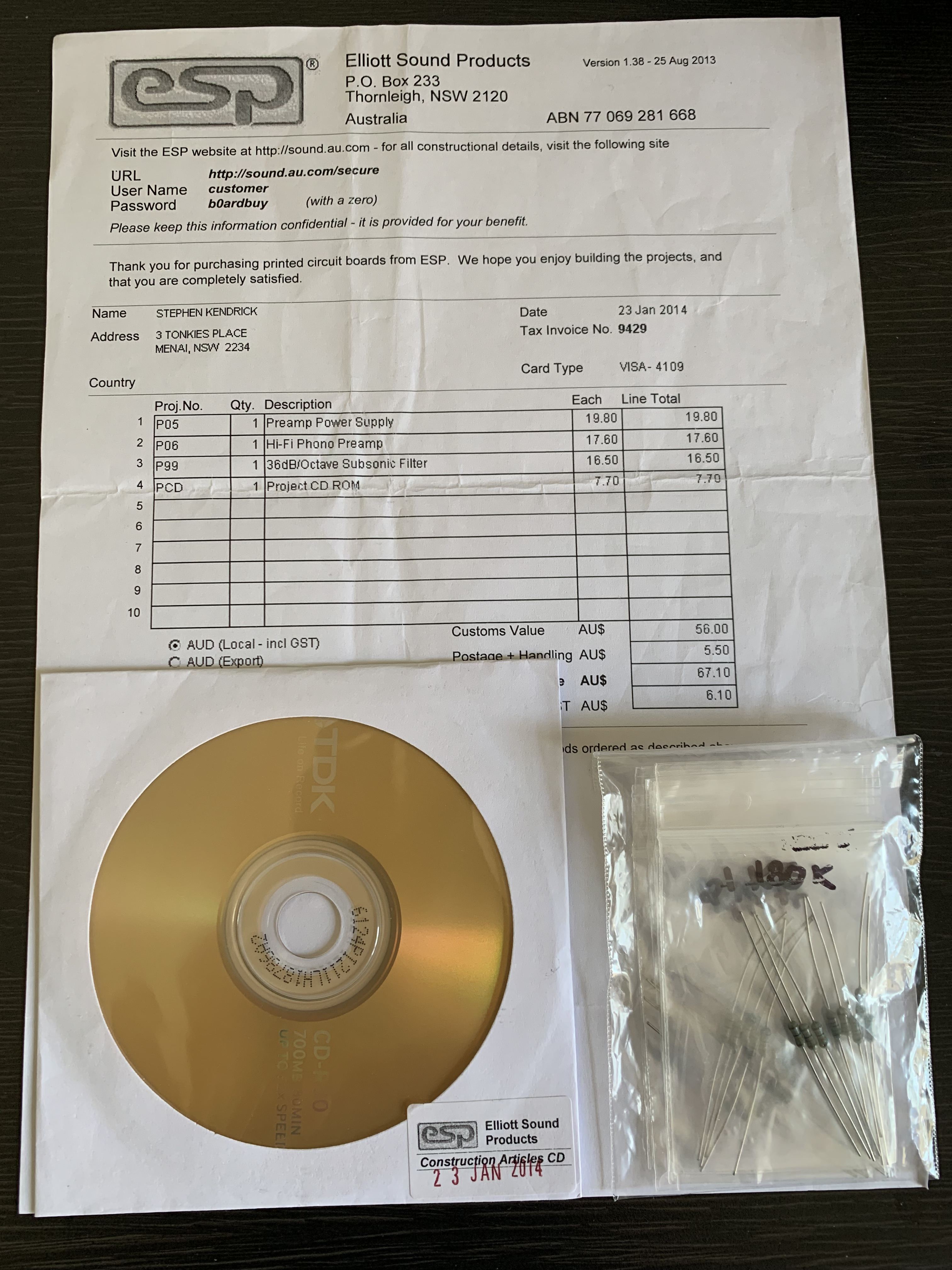 Elliott Sound Product Phone PreAmp kit pieces ﻿ HiFi and Cinema