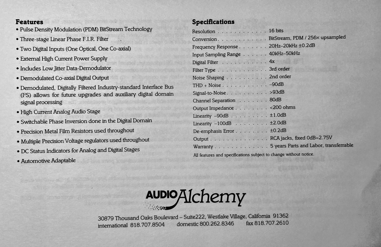 Audio Alchemy Digital Decoding Engine v1.0 ﻿ Stereo, Home Cinema
