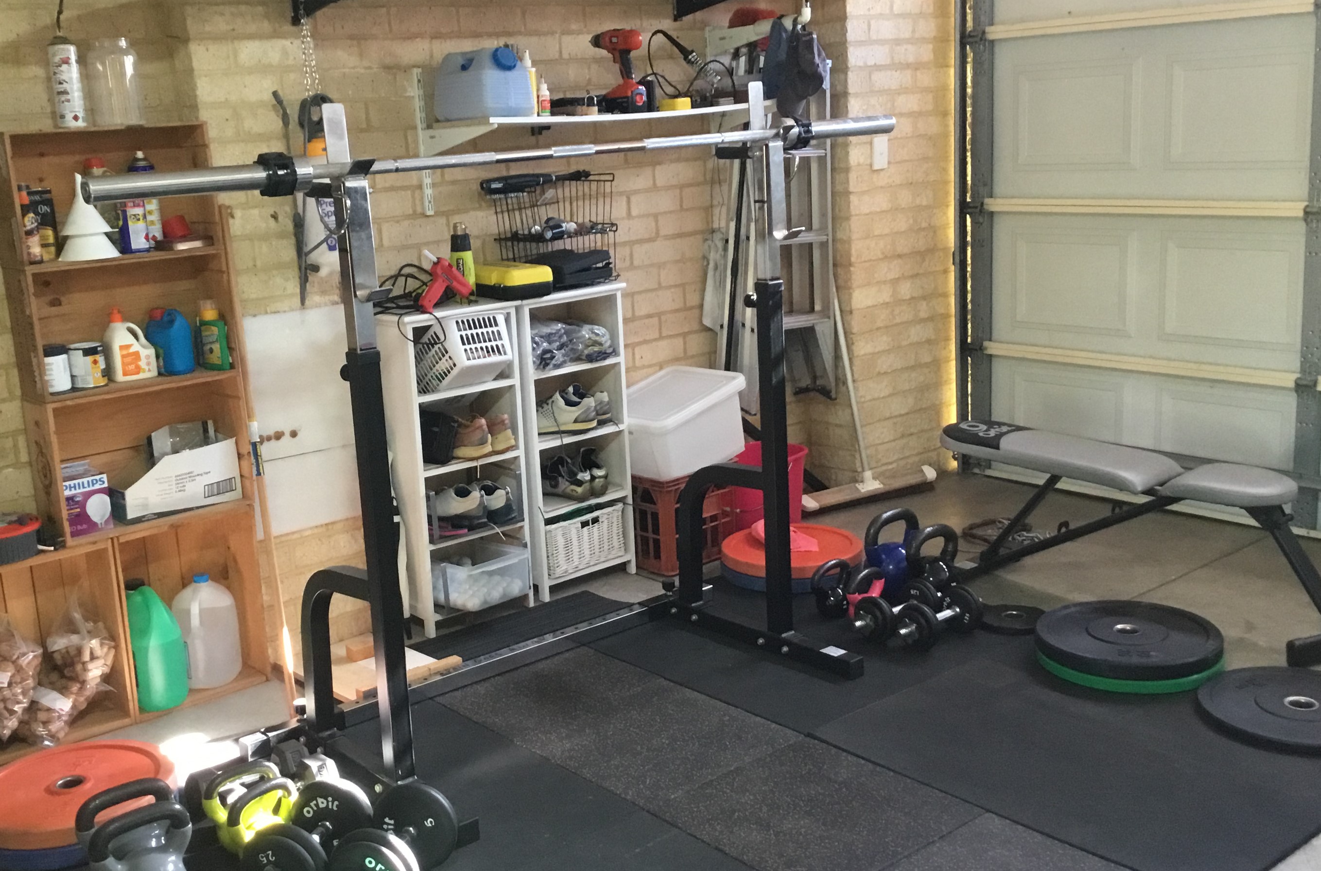 SOLD ELSEWHERE SOLD GYM EQUIPMENT BAR RUBBER BUMP PLATES RACK