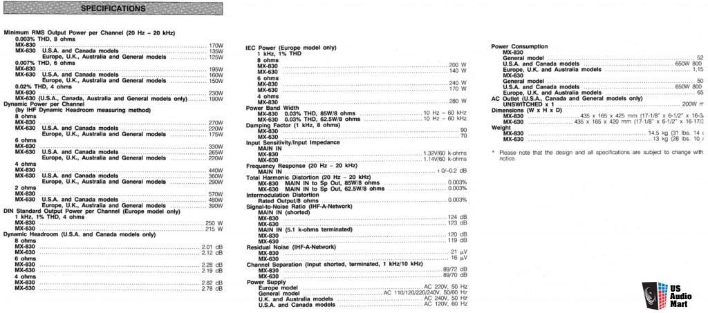 Yamaha MX-830 Stereo Power Amplifier 200 wpc - Stereo, Home Cinema ...