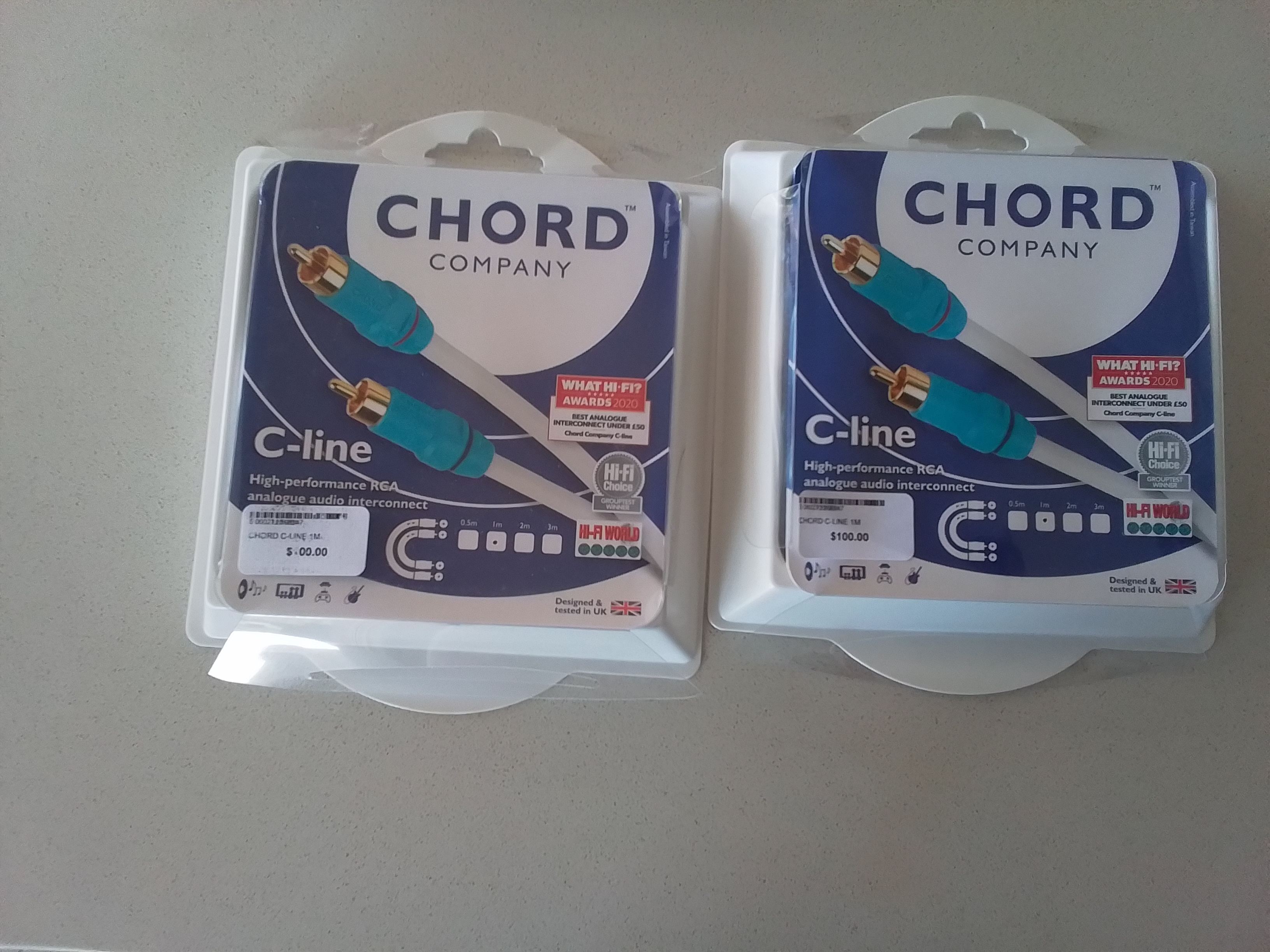 CHORD CLINE 1 meter RCA INTERCONNECT Two Pairs Sold Togethe ﻿ HiFi