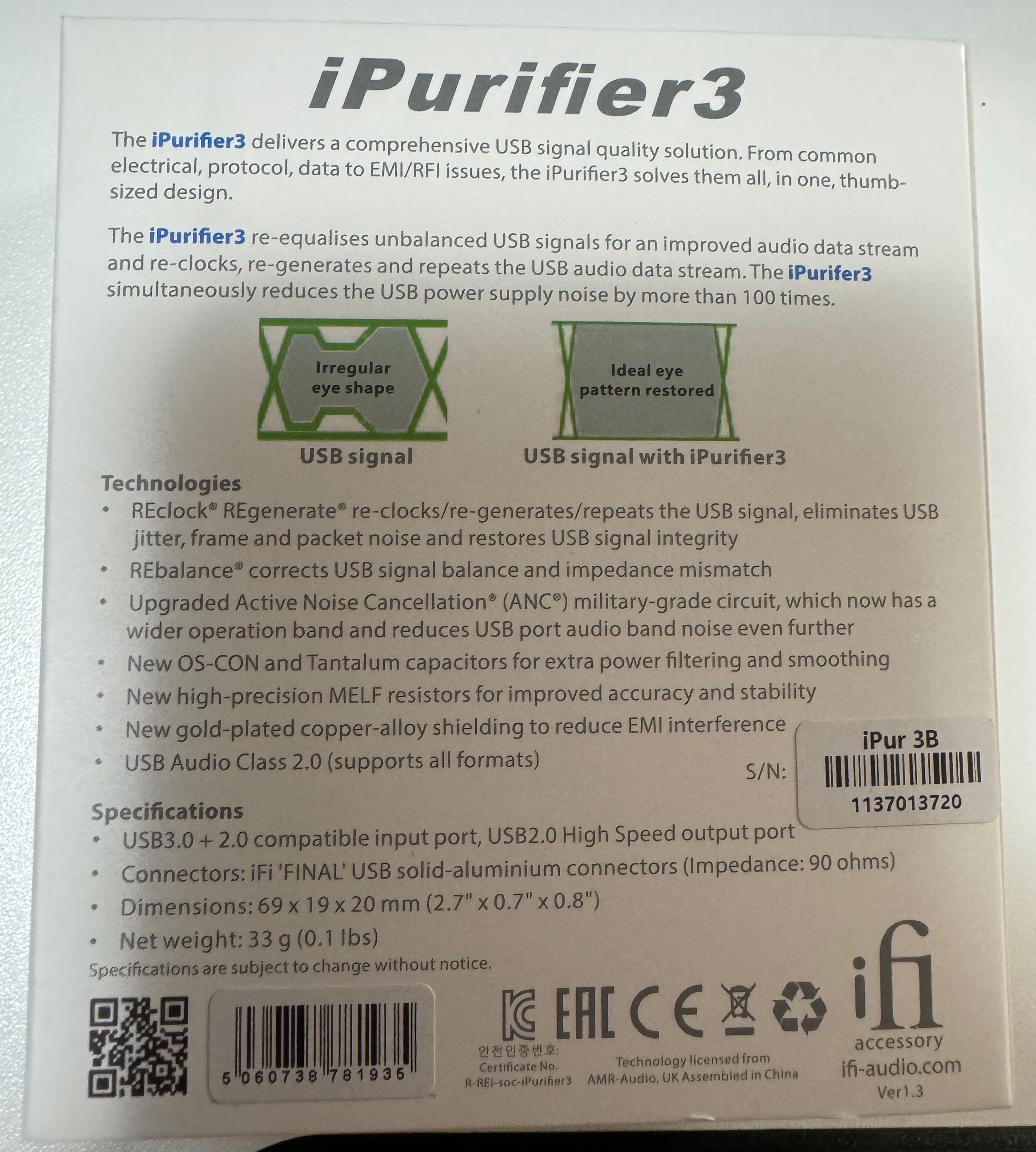 iFi Audio iPurifier3 Noise Isolator [USB B to B]