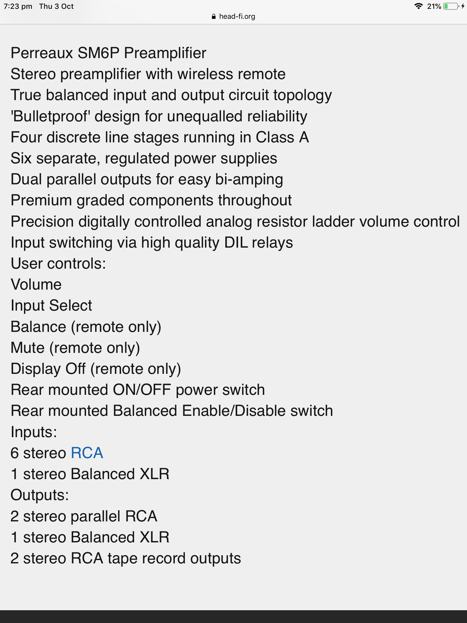 PERREAUX SMP6 REFERENCE PRE AMP CLASS A