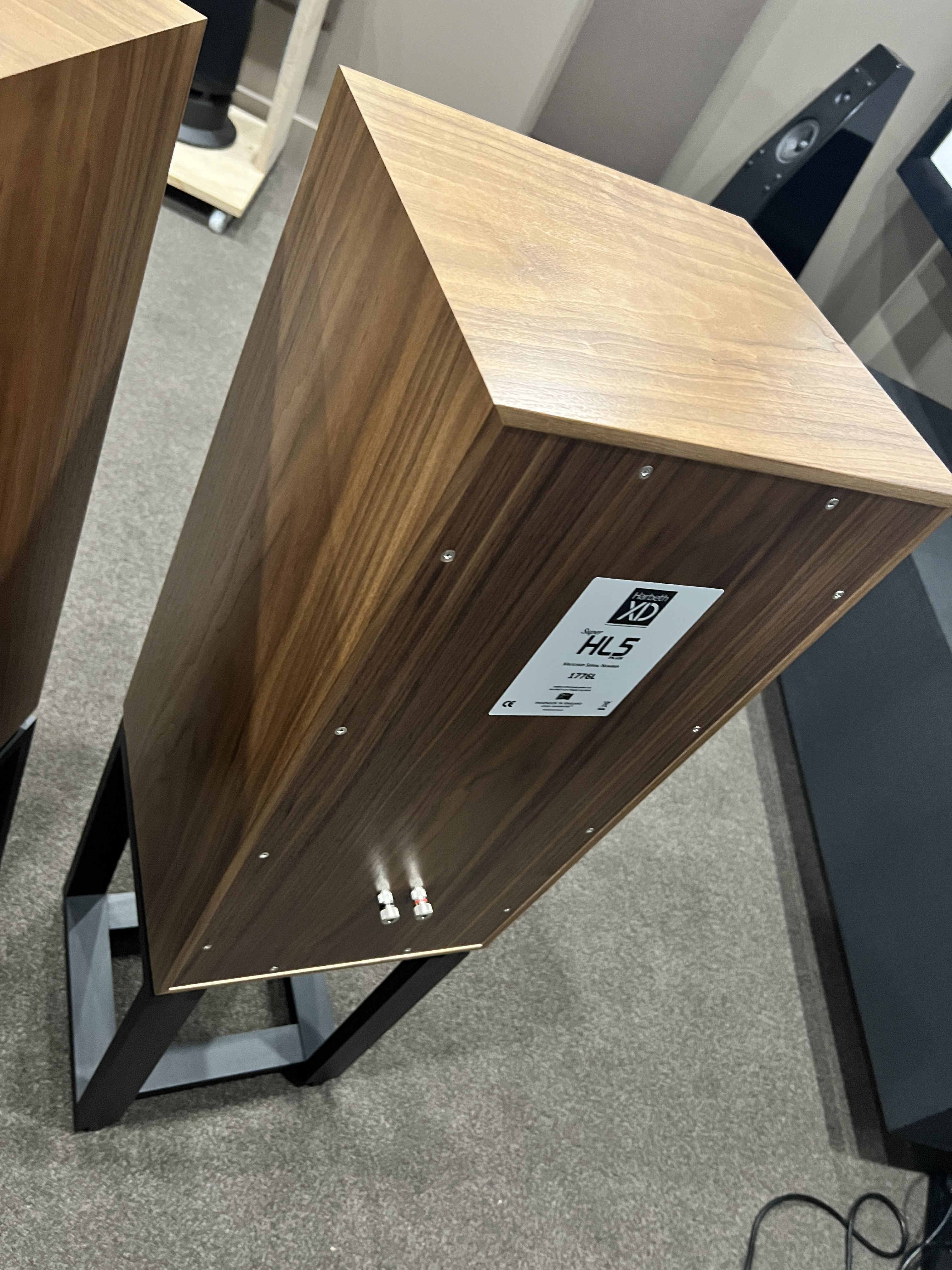Harbeth sHL5 XD Speakers in Walnut with matching stands
