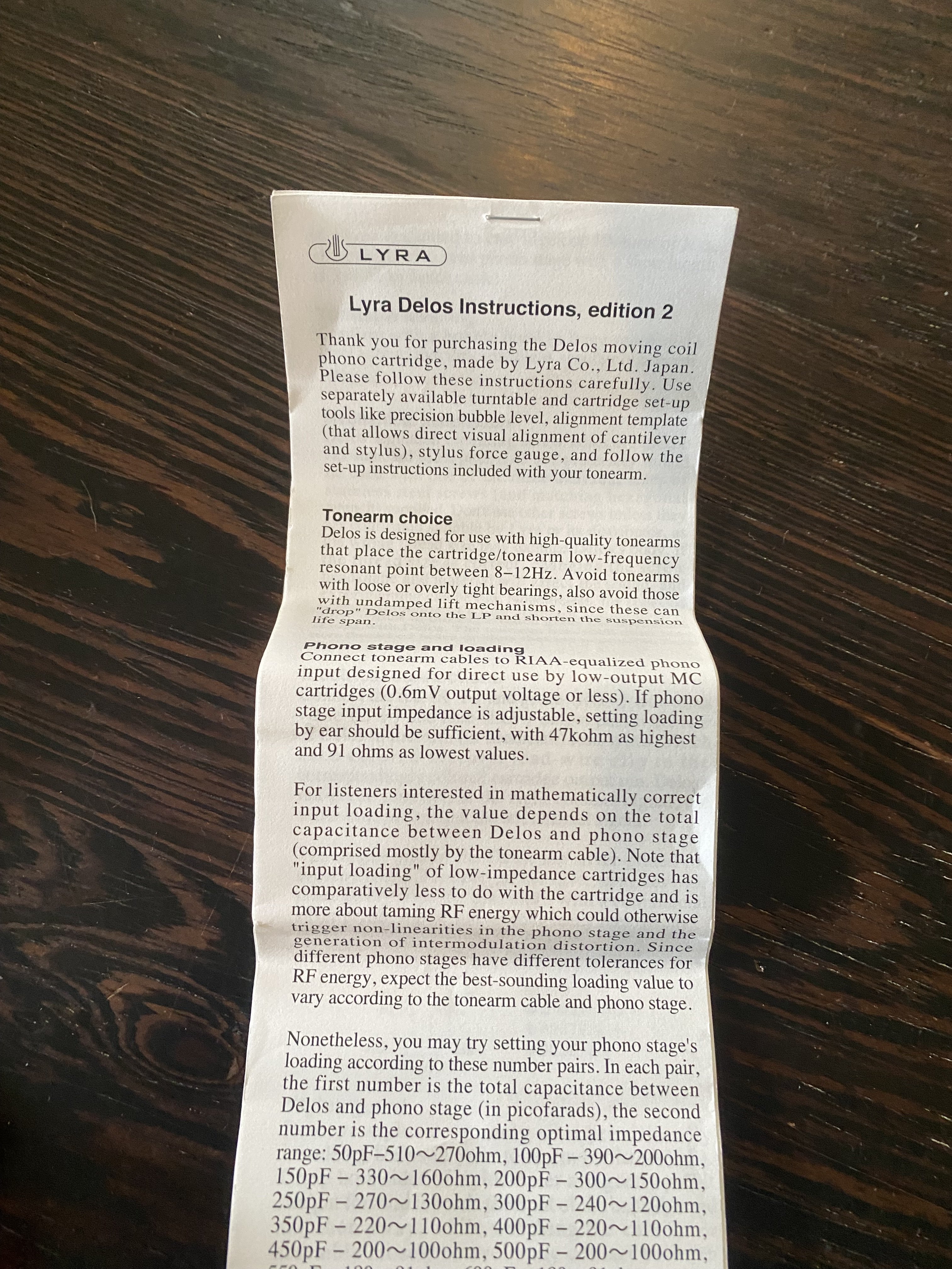 Lyra Delos mc phono cartridge