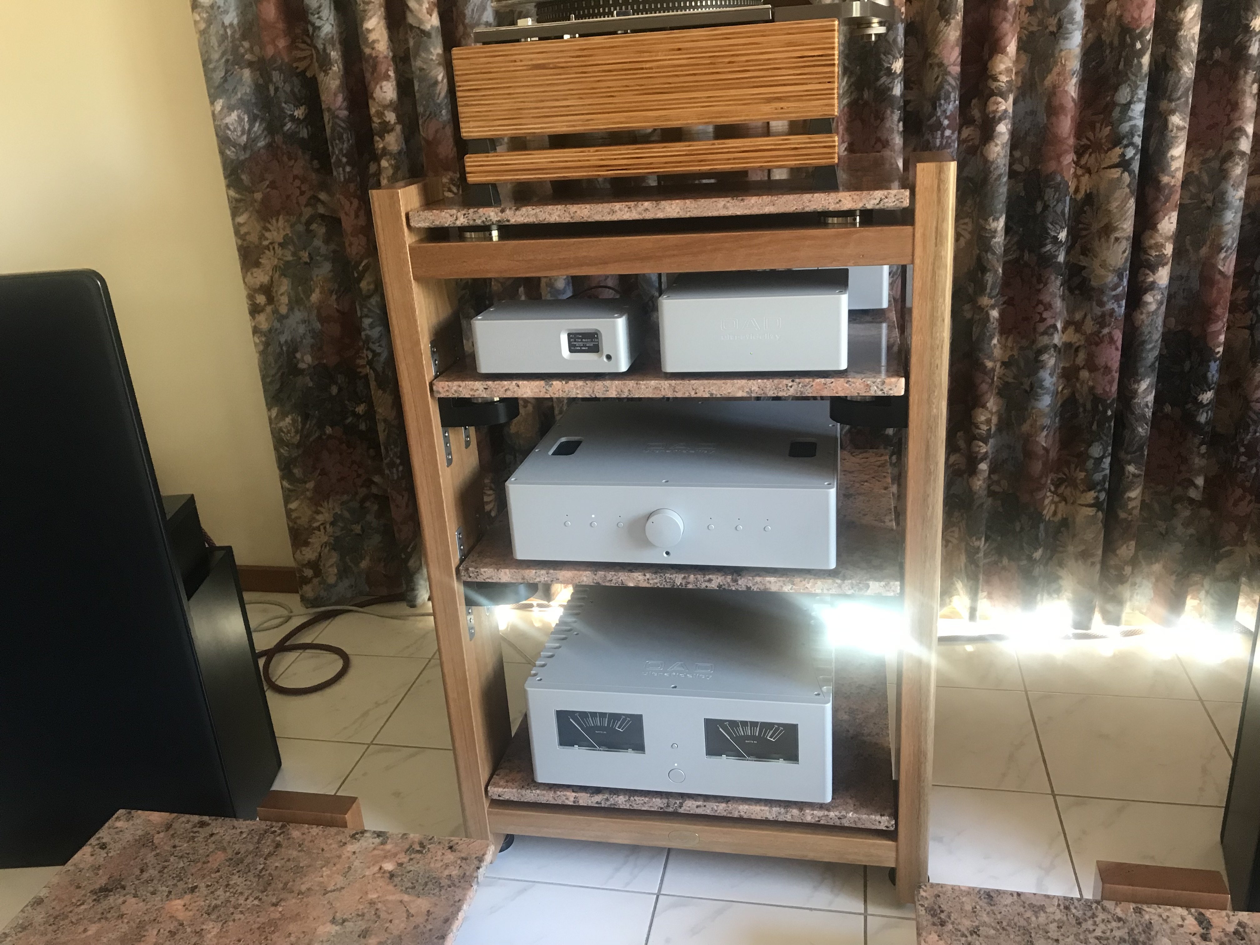 Spotted Gum Hi Fi Rack and matching monos , granite shelves - Hi-Fi and ...