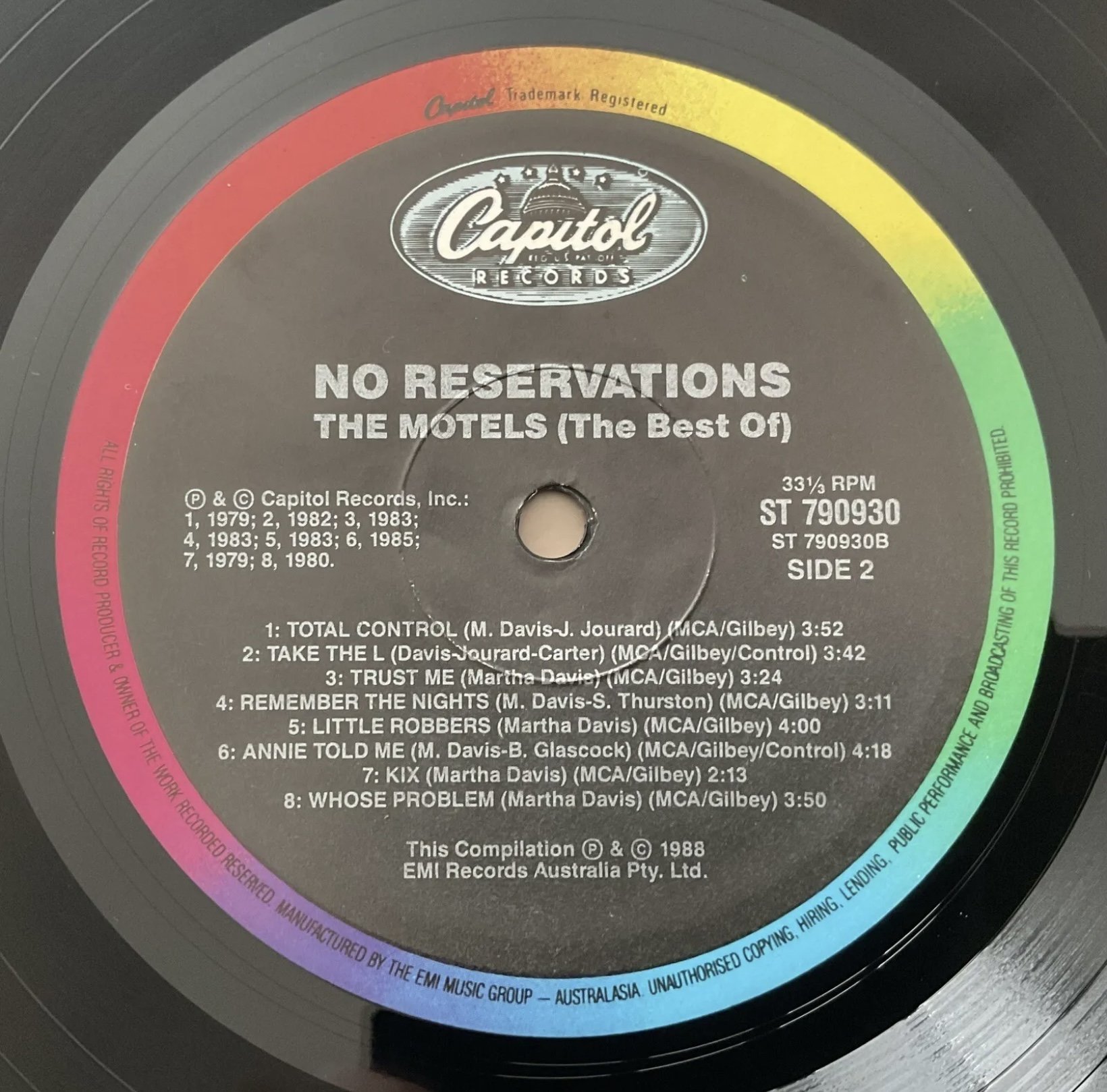 The Motels “No Reservations: The Best Of” 1988 Vinyl LP Aus