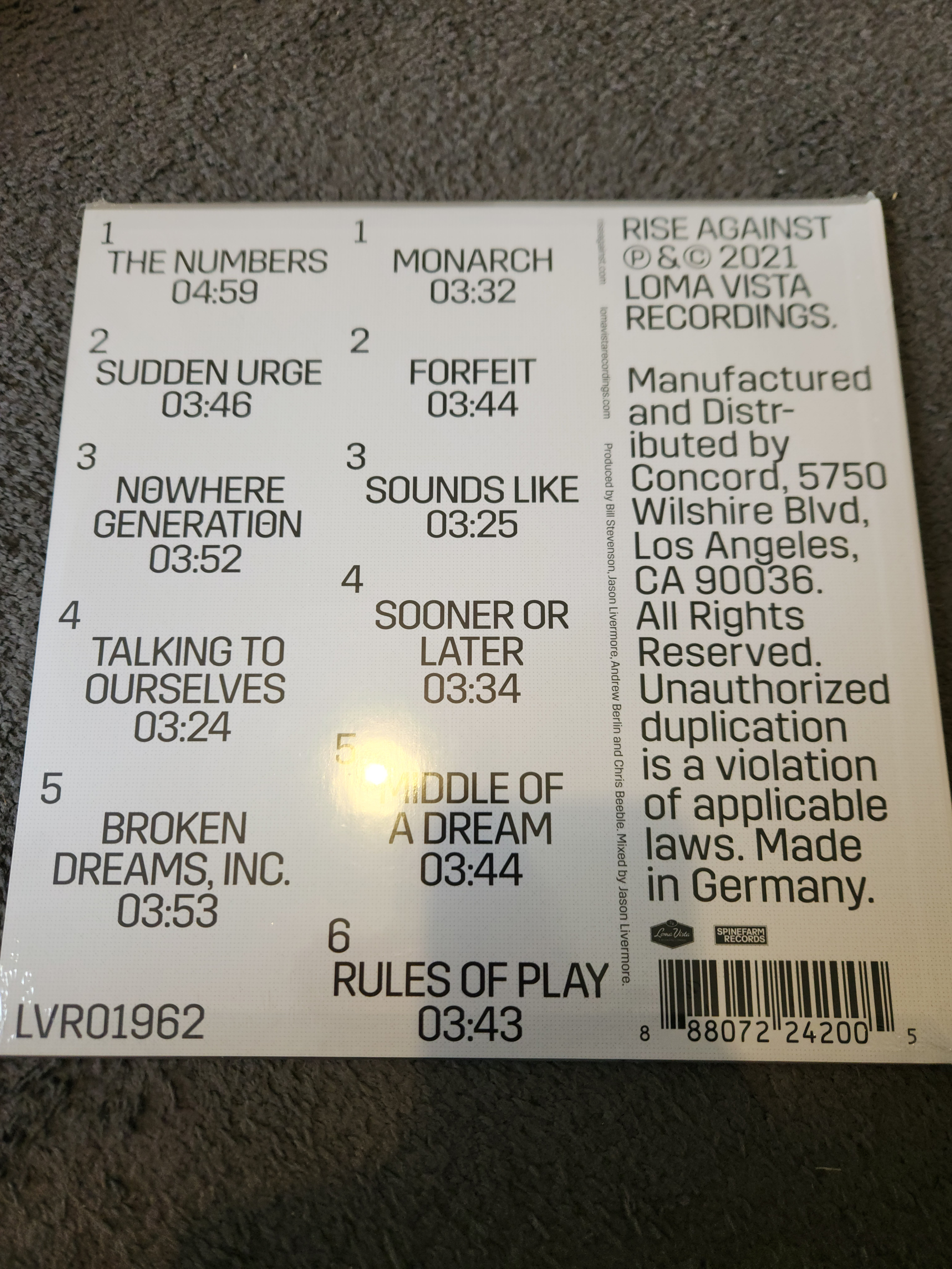 FS: RISE AGAINST - NOWHERE GENERATION LP - LIMITED