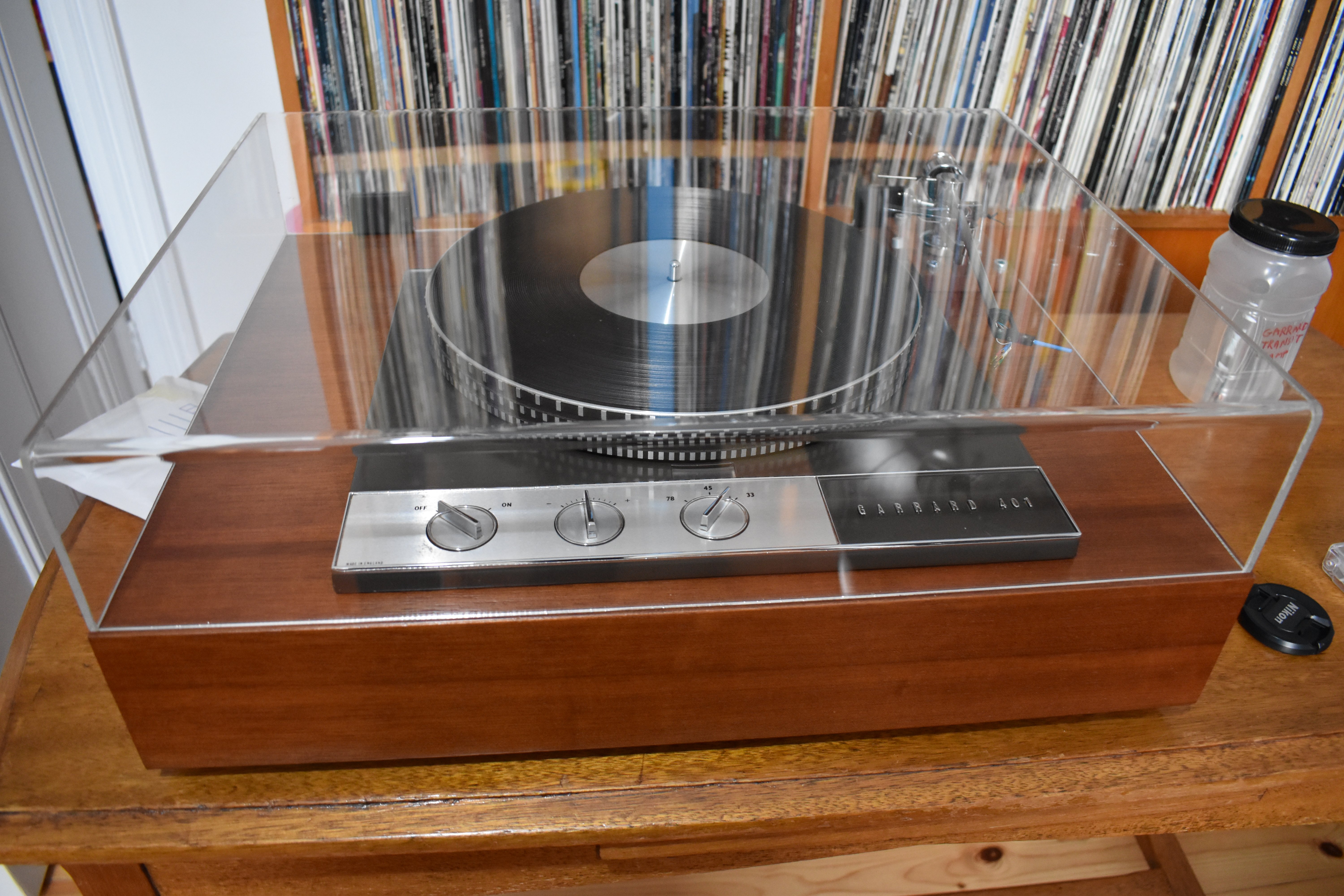 Garrard 401 turntable in mahogany-veneered birch-ply plinth