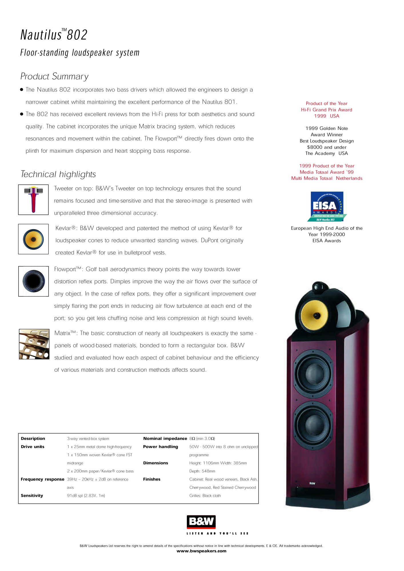 B&W Nautilus 802 Floorstanding Speakers |﻿ Stereo, Home Cinema ...