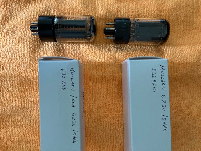 2 x Mullard GZ34/5AR4 NOS Rectifier tubes