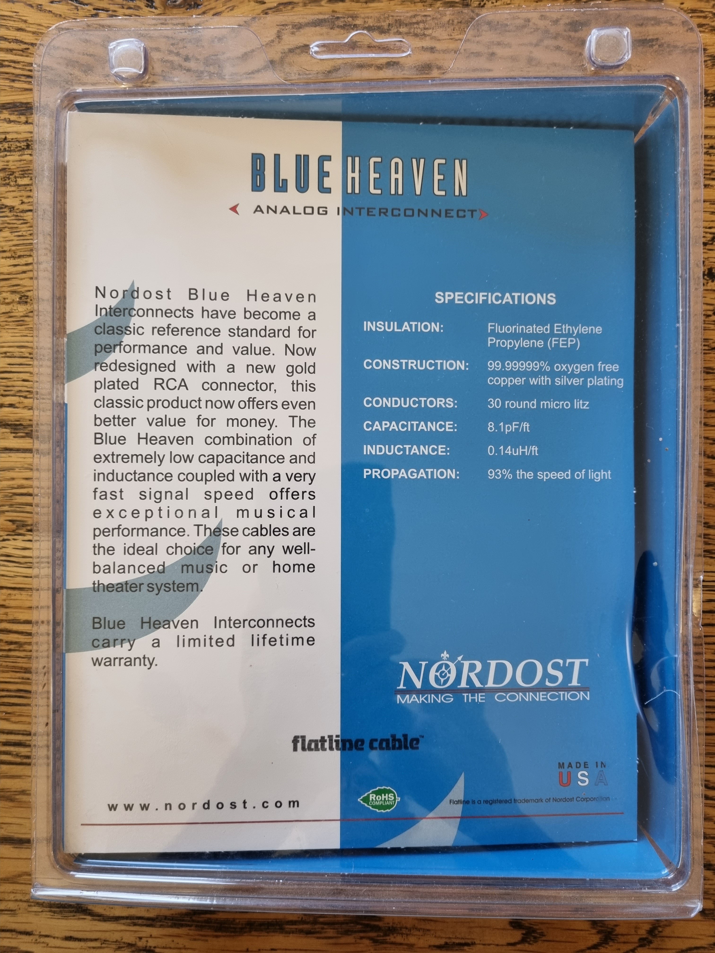 Nordost Blue Heaven Flatline RCA interconnect 1m