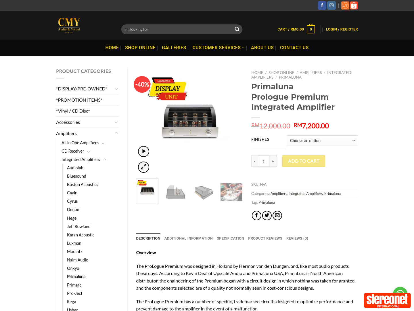 Primaluna Prologue Premium Integrated Amplifier $1705 @ CMY Audio & Visual