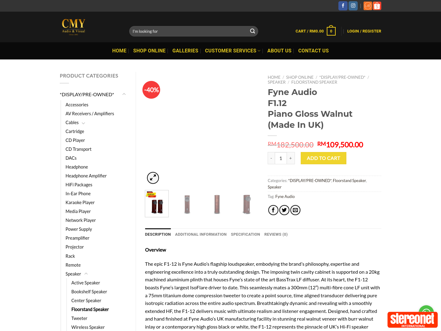 Fyne Audio F1.12 Speaker (Piano Gloss Walnut) $39514 @ CMY Audio & Visual