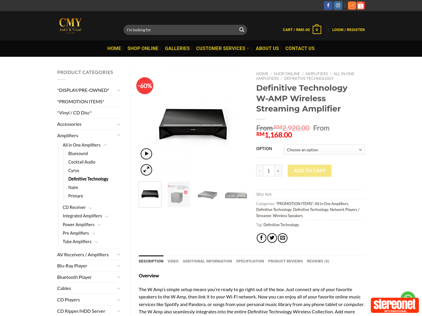 Definitive Technology W-AMP Wireless Streaming Amplifier (Display Unit) $423 @ CMY Audio & Visual