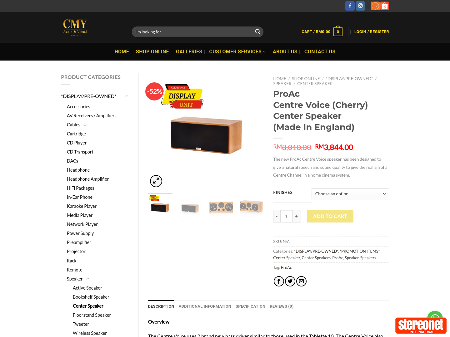 ProAc Centre Voice (Cherry) Center Speaker (Display Unit) $8010 @ CMY Audio & Visual