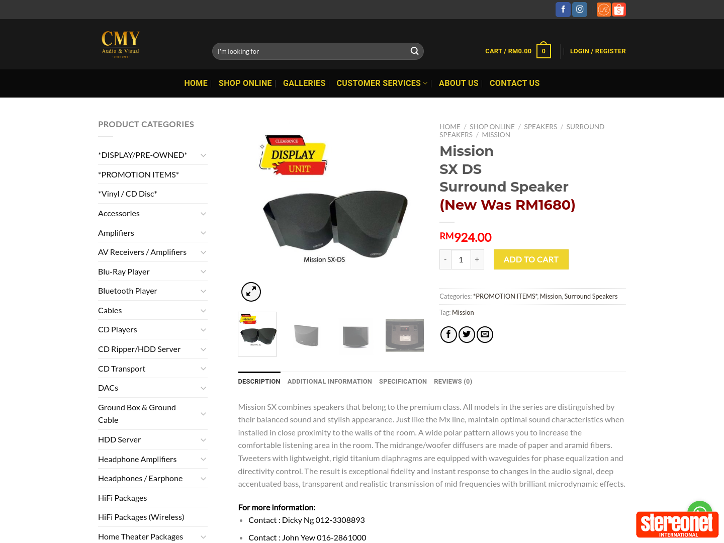 Mission SX DS Surround Speaker $924 @ CMY Audio & Visual