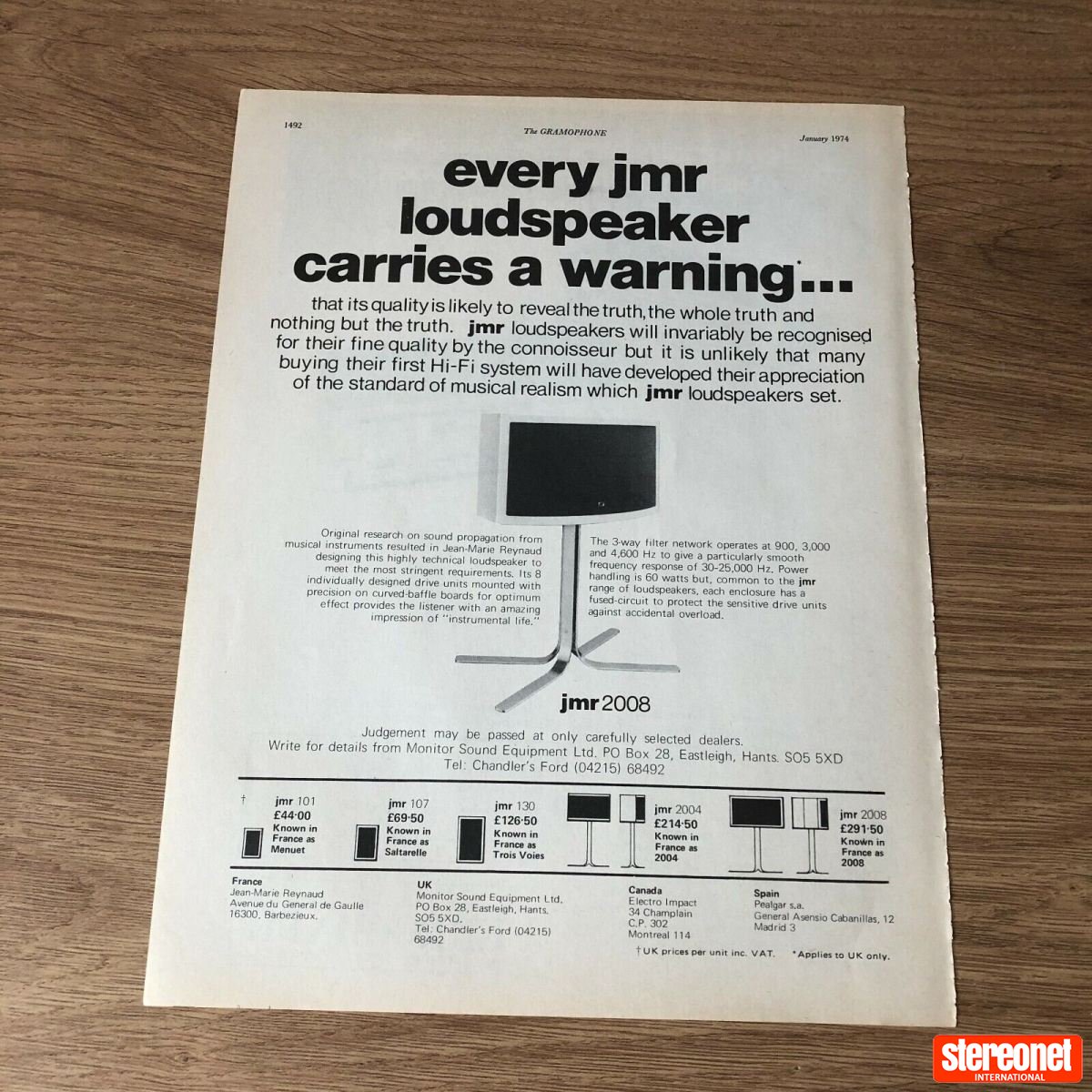 Jean Marie Reynaud (JMR) 2008 Floorstanding Loudspeakers