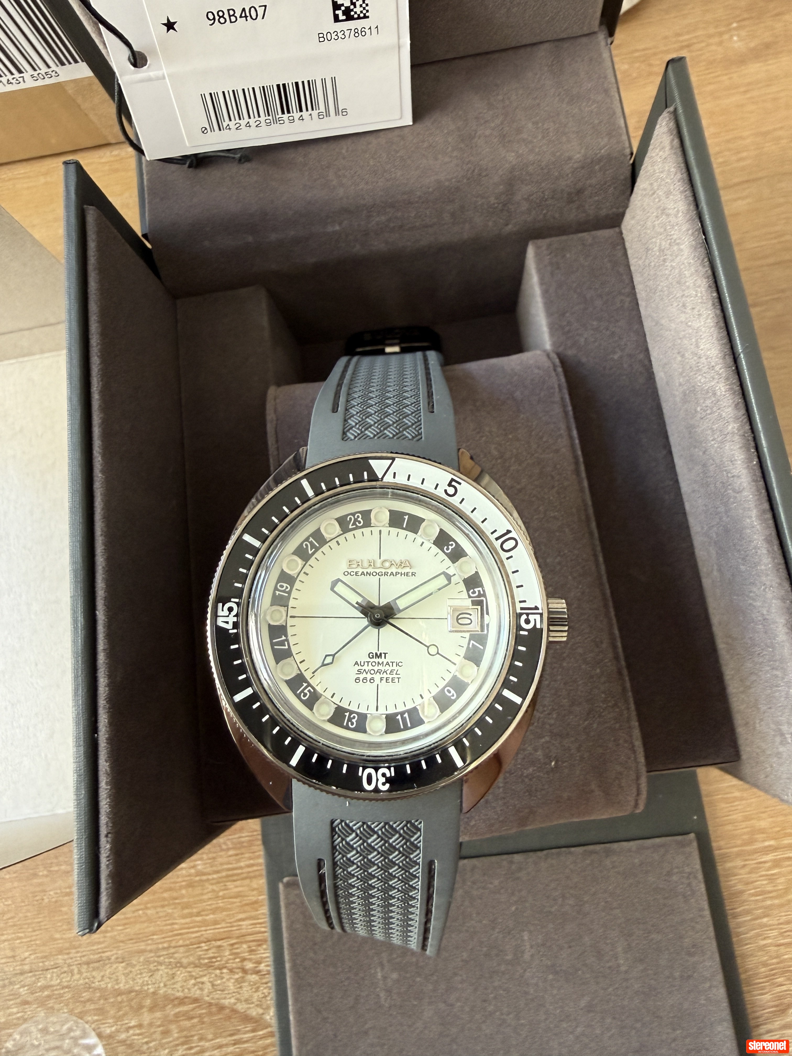 Bulova Oceanographer GMT PU Strap Full Lume White Dial Automatic Devil ...