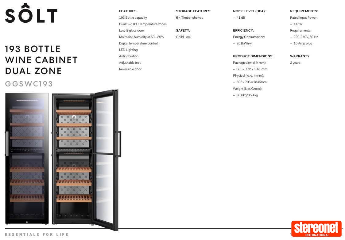 193 Bottle Dual Zone Wine Fridge Kitchen Appliance